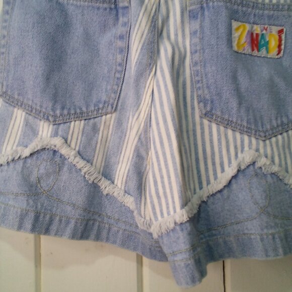 Zanadi Shorts Women 11 12 Denim Vintage High Rise Stripe Spellout Pocket Blue - Picture 13 of 16